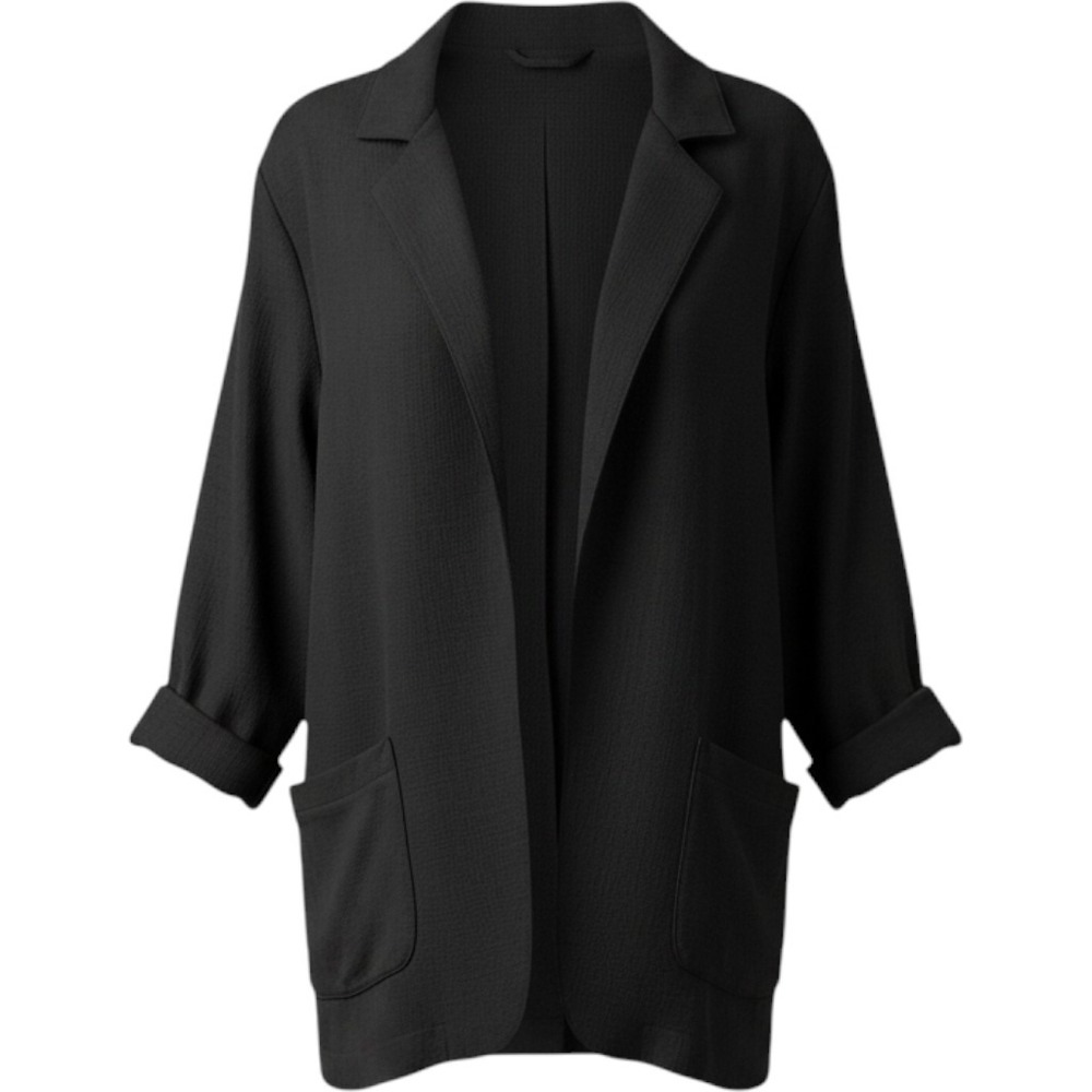Diversity Womens Open Front Blazer Brown Textured Lightweight Cuffed Jacket